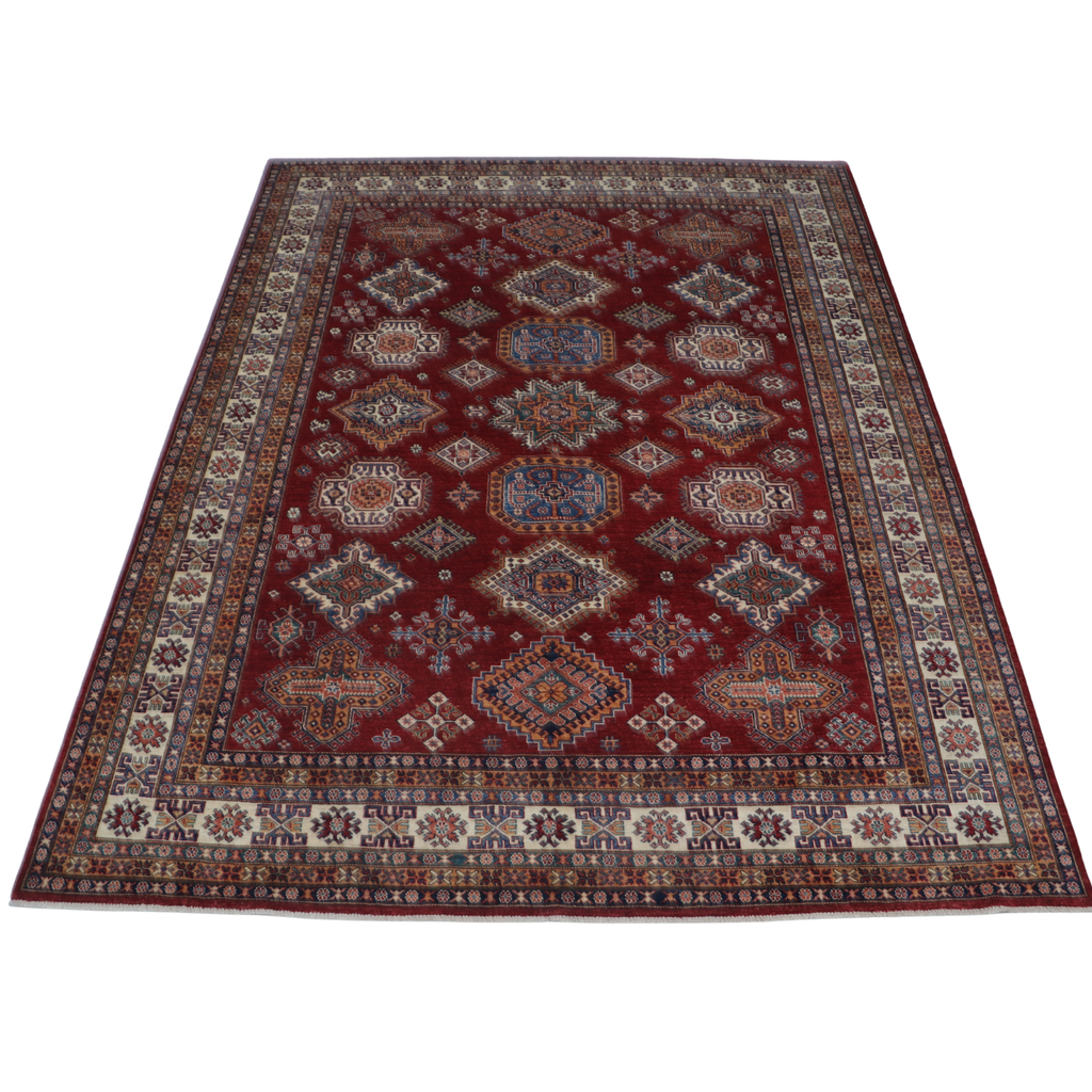 8x10 Red Super Kazak Geometric Area Rug | Handmade Wool & Cotton Rug