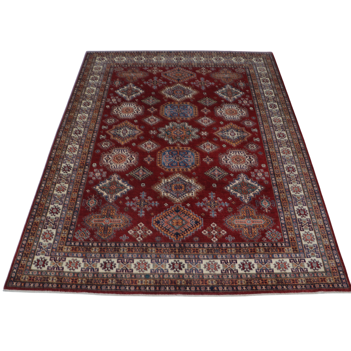8x10 Red Super Kazak Geometric Area Rug | Handmade Wool & Cotton Rug