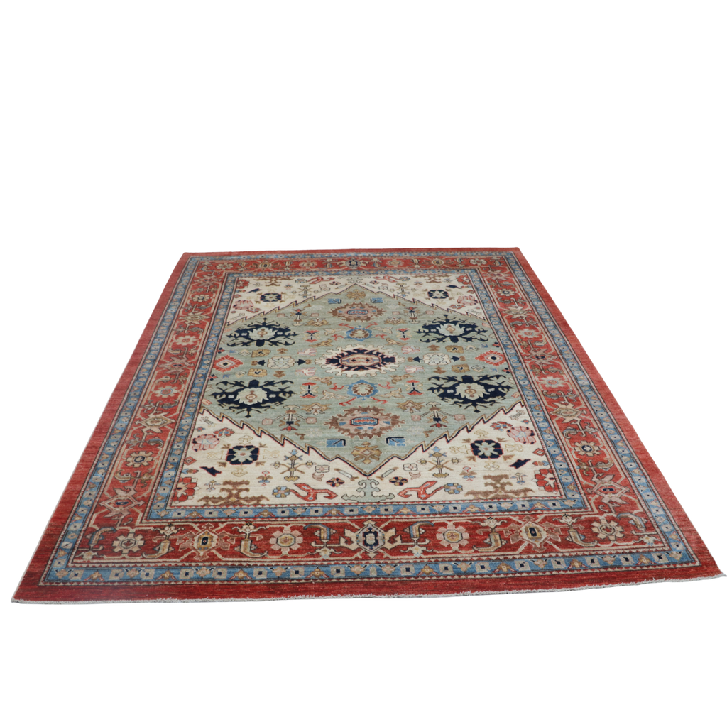 9x12 Beige Oushak Geometric Area Rug | Handmade Wool Rug