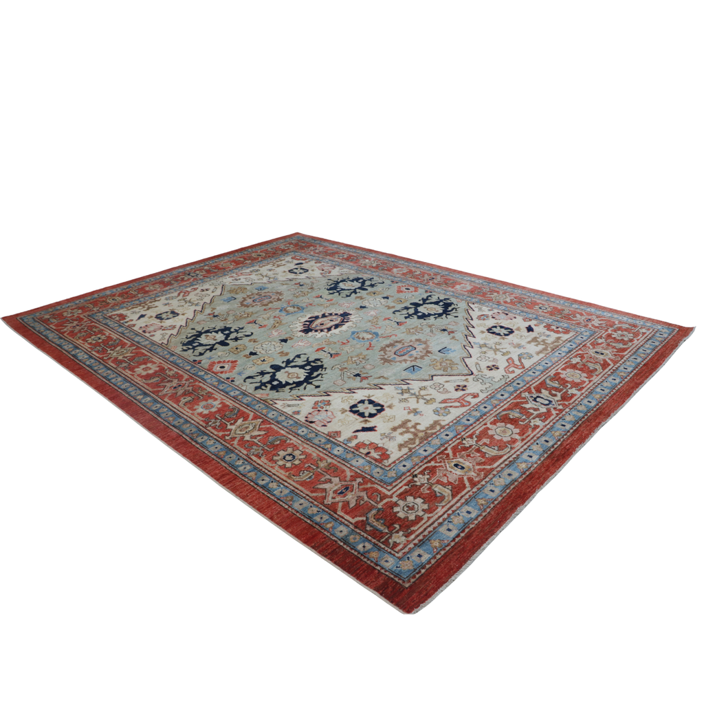 9x12 Beige Oushak Geometric Area Rug | Handmade Wool Rug
