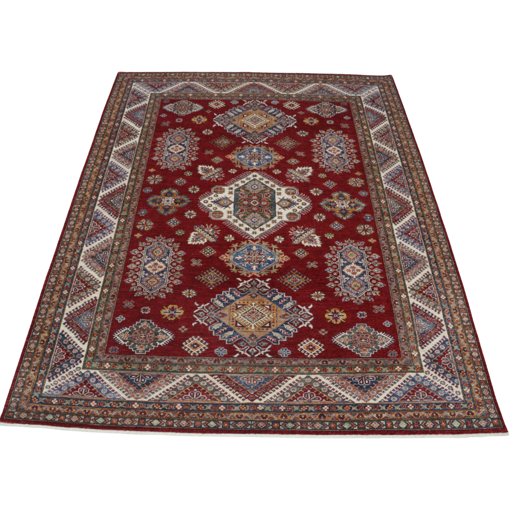 8x10 Red Super Kazak Geometric Area Rug | Handmade Wool & Cotton Rug