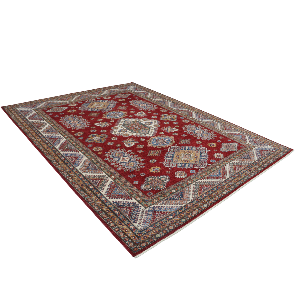 8x10 Red Super Kazak Geometric Area Rug | Handmade Wool & Cotton Rug