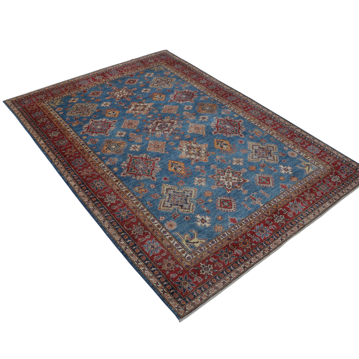 8x11 Blue Super Kazak Geometric Area Rug | Handmade Wool & Cotton Rug