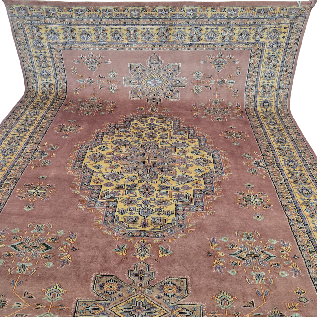7x10 Orange Kafkazi Geometric Area Rug | Handmade Wool, Cotton & Silk Rug