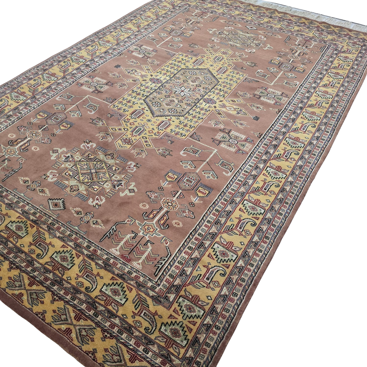 6x10 Orange Kafkazi Geometric Area Rug | Handmade Wool & Cotton Rug