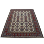 8x10 Beige Super Kazak Geometric Area Rug | Handmade Wool & Cotton Rug