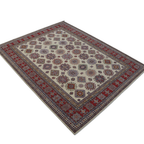 8x10 Beige Super Kazak Geometric Area Rug | Handmade Wool & Cotton Rug