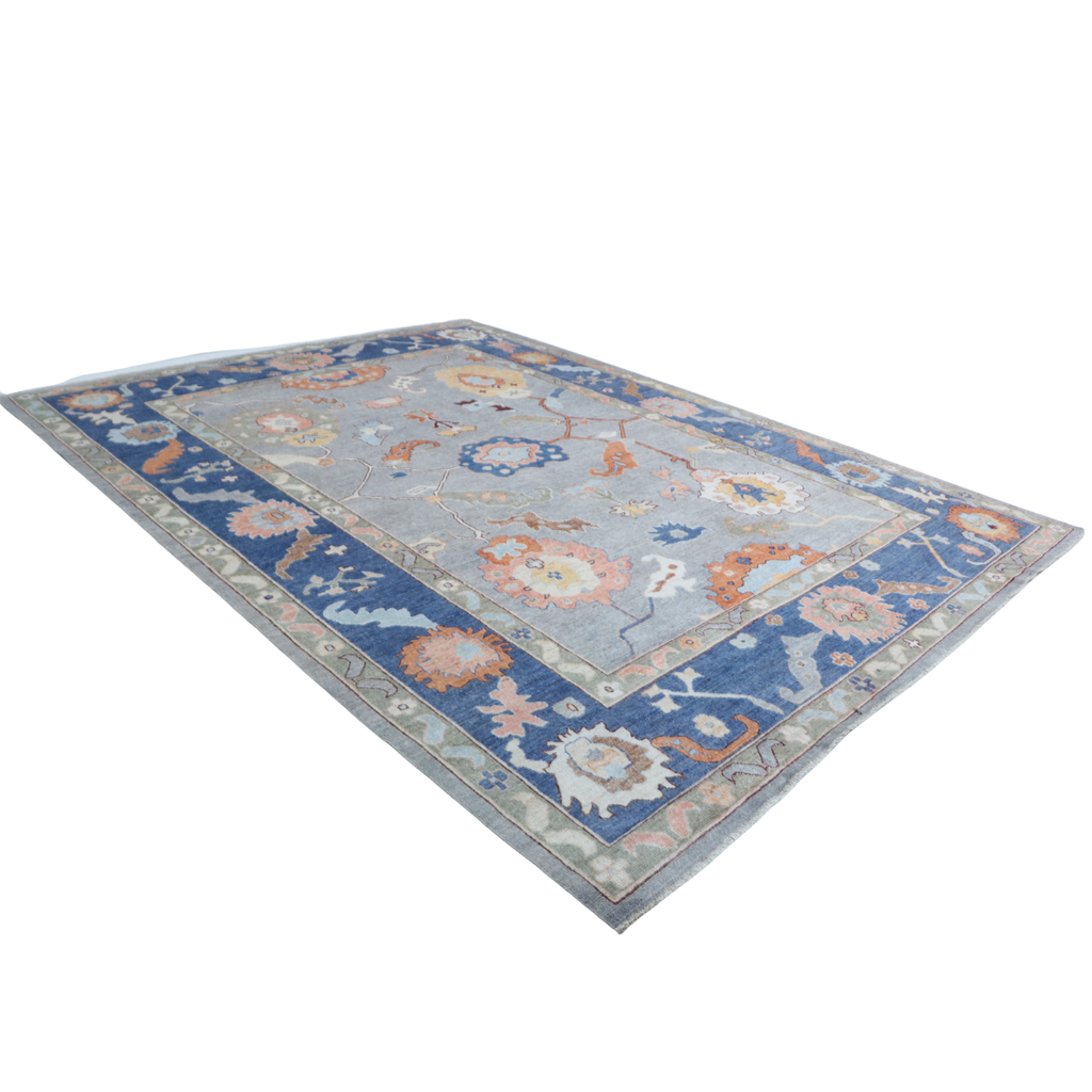 10x14 Blue Oushak Geometric Area Rug | Handmade Wool Rug
