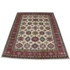 8x10 Beige Super Kazak Geometric Area Rug | Handmade Wool & Cotton Rug