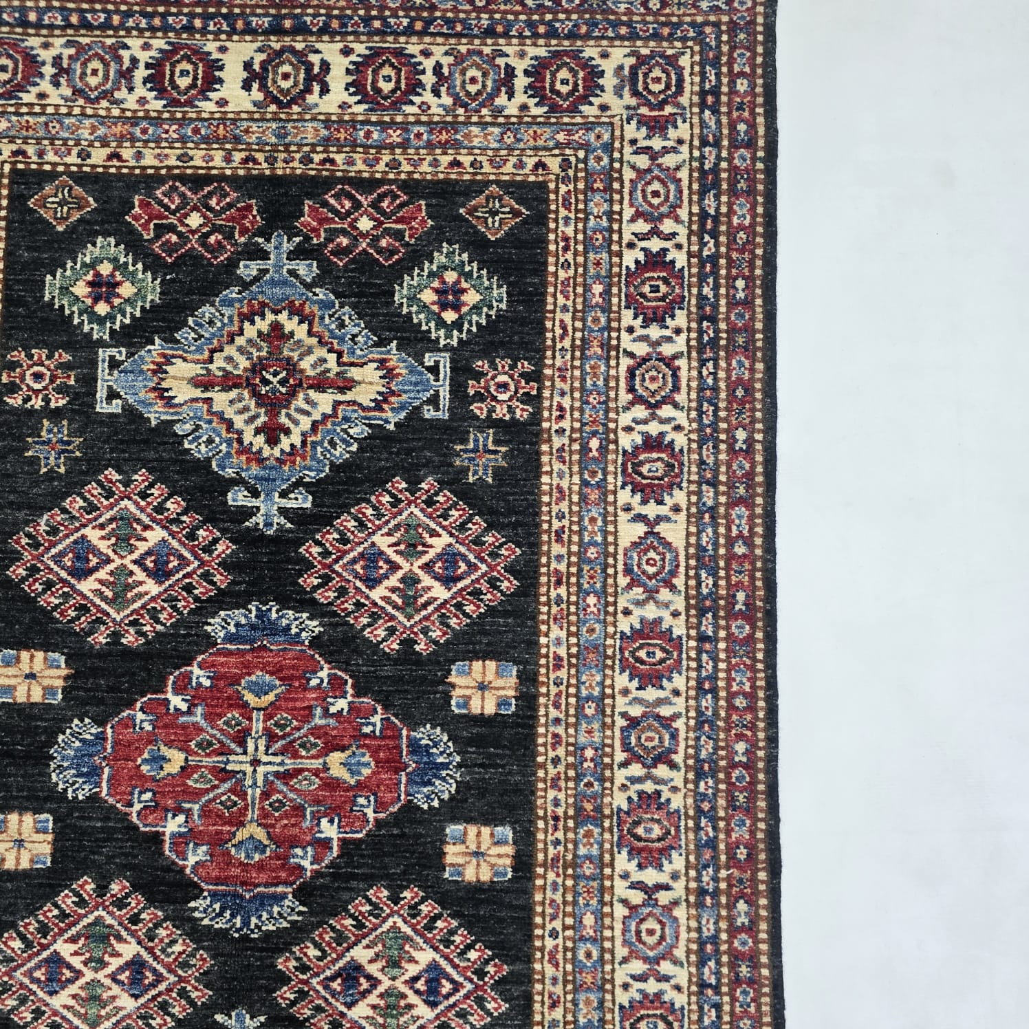 3x5 Black & Beige Super Kazak Floral Area Rug | Handmade Wool & Cotton Rug