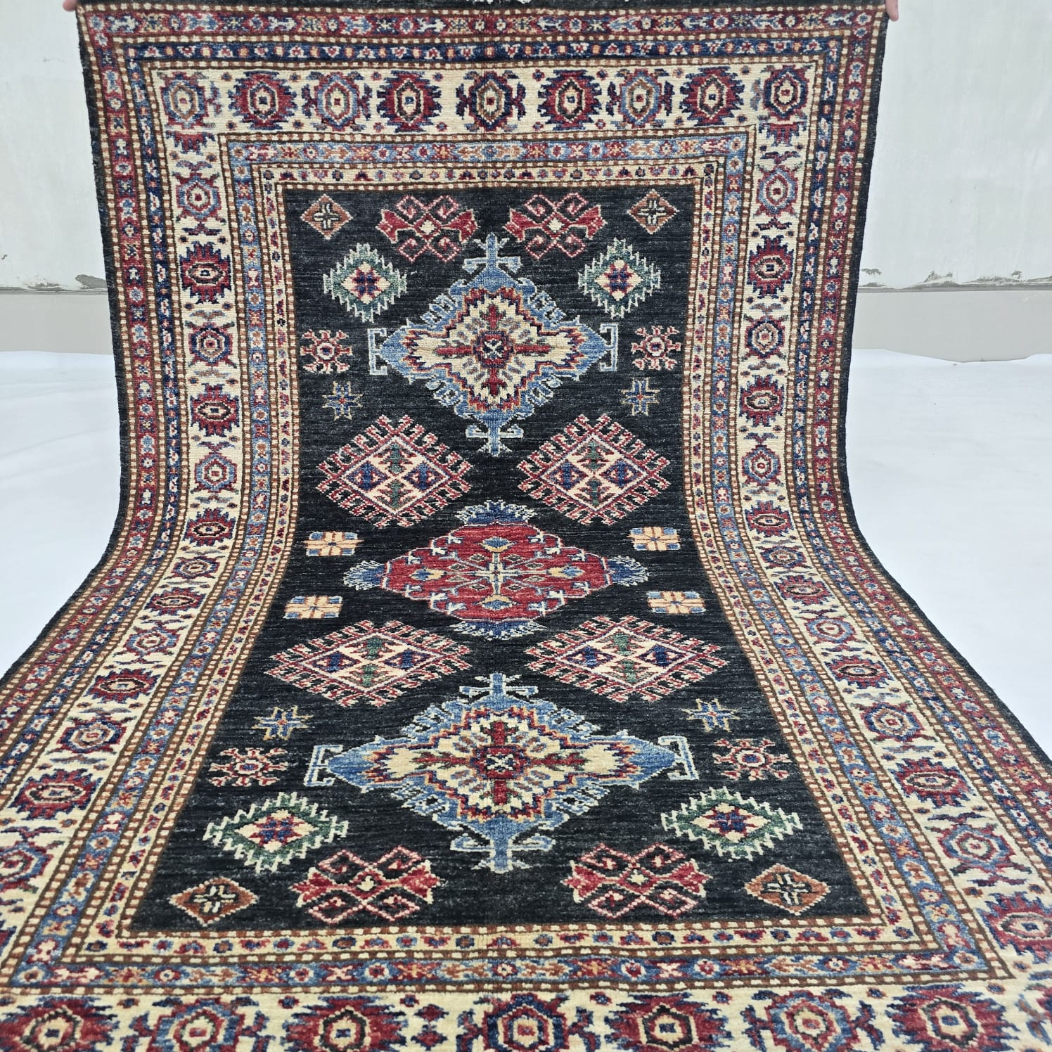 3x5 Black & Beige Super Kazak Floral Area Rug | Handmade Wool & Cotton Rug