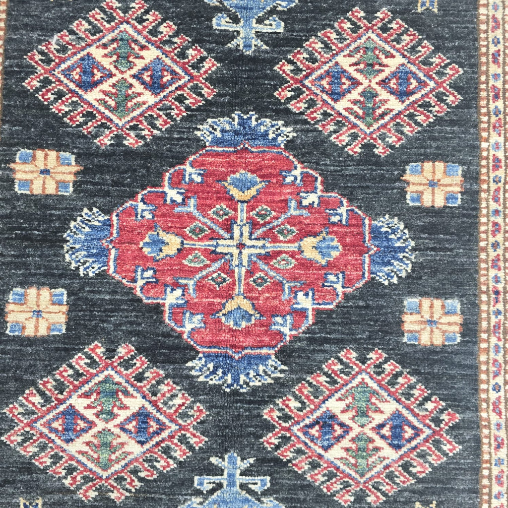 3x5 Black & Beige Super Kazak Floral Area Rug | Handmade Wool & Cotton Rug