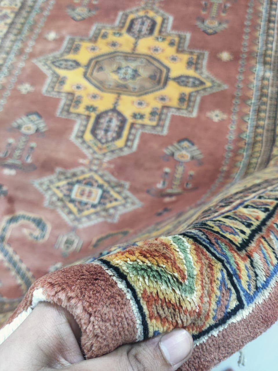 6x9 Copper Geometric Handmade Cotton & Wool Silk Touch Rug | Premium Luxury Area Rug