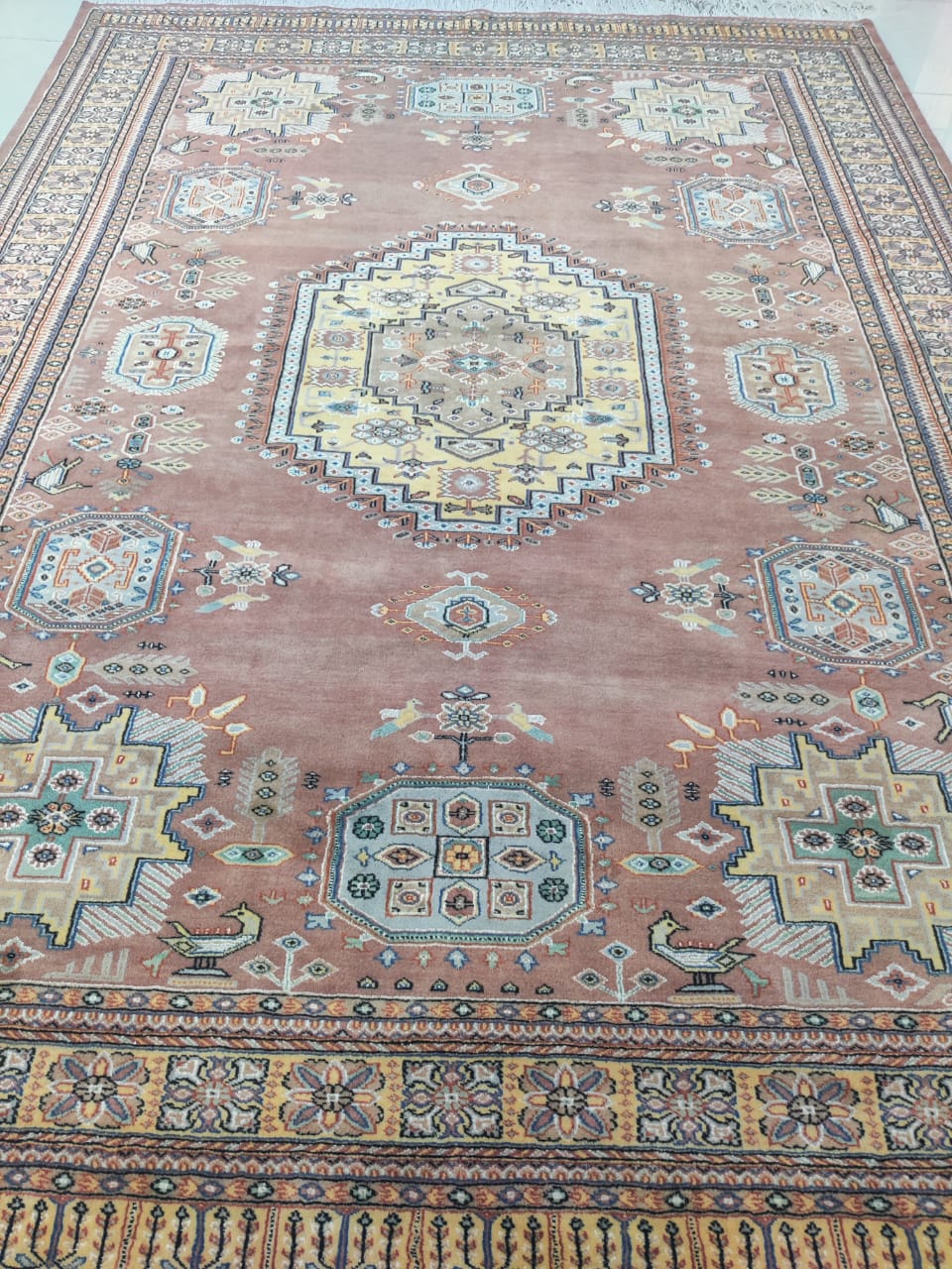 7x10 Handmade Kafkazi Rug Copper Azo Free – Geometric Wool, Cotton & Silk Touch Area Rug