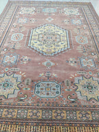 7x10 Handmade Kafkazi Rug Copper Azo Free – Geometric Wool, Cotton & Silk Touch Area Rug