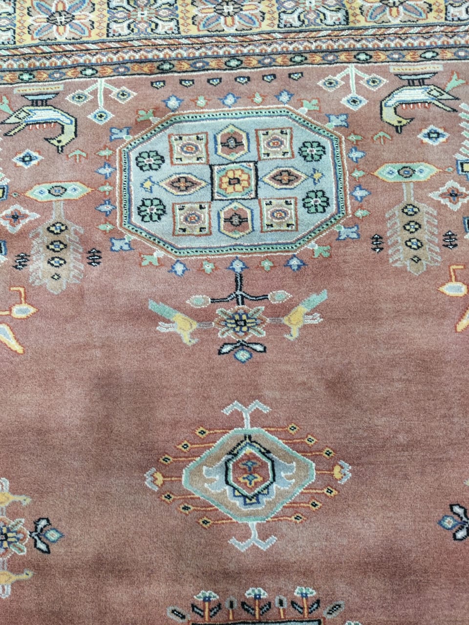 7x10 Handmade Kafkazi Rug Copper Azo Free – Geometric Wool, Cotton & Silk Touch Area Rug