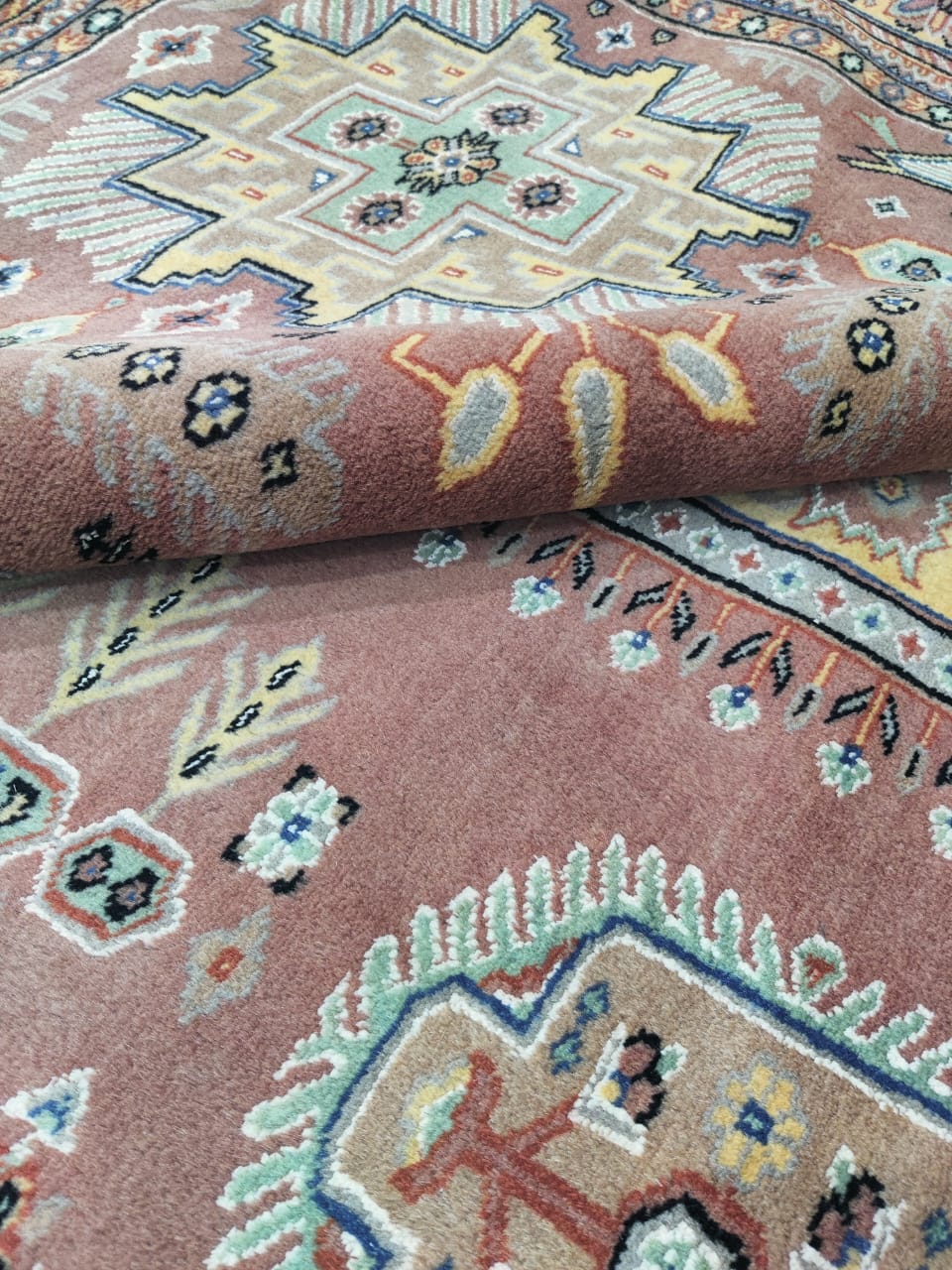 7x10 Handmade Kafkazi Rug Copper Azo Free – Geometric Wool, Cotton & Silk Touch Area Rug