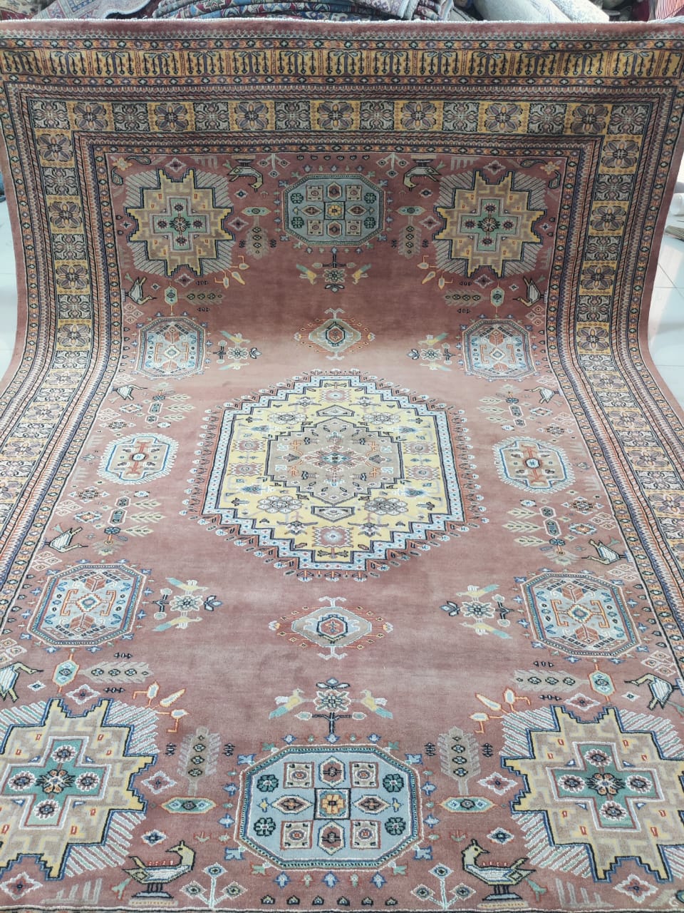 7x10 Handmade Kafkazi Rug Copper Azo Free – Geometric Wool, Cotton & Silk Touch Area Rug