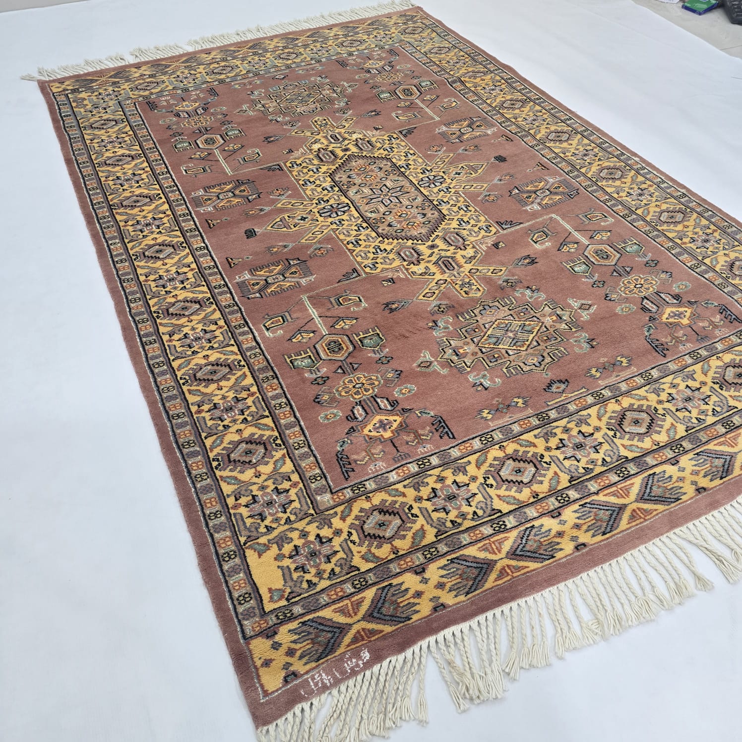 4x6 Traditional Handmade Kafkazi Rug Copper – Geometric Wool, Cotton & Silk Touch Area Rug