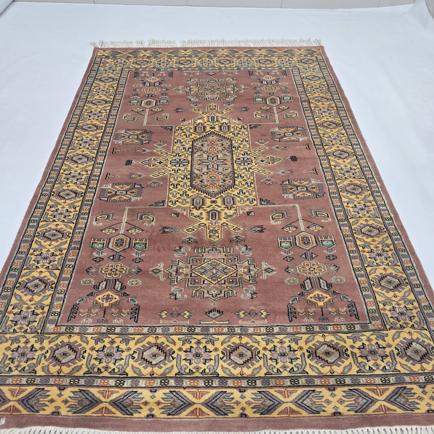 4x6 Traditional Handmade Kafkazi Rug Copper – Geometric Wool, Cotton & Silk Touch Area Rug