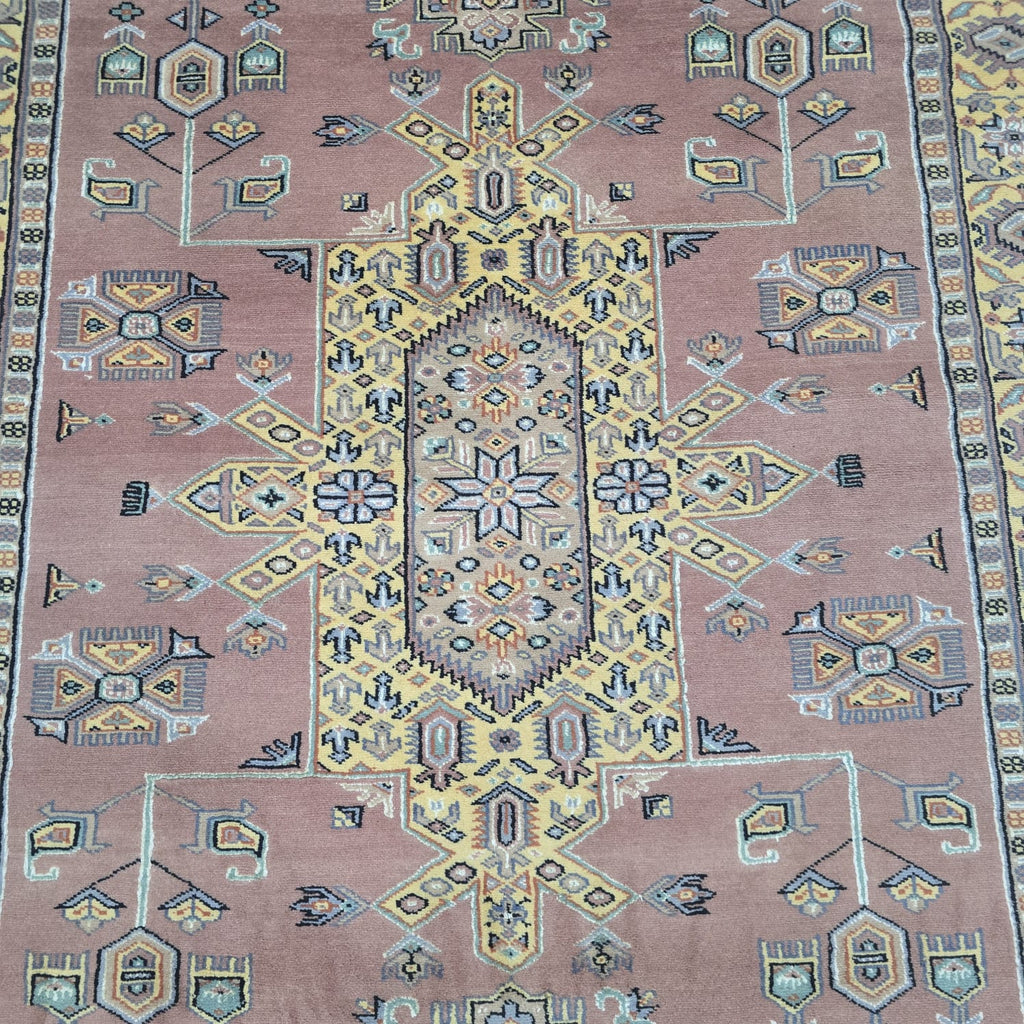 4x6 Traditional Handmade Kafkazi Rug Copper – Geometric Wool, Cotton & Silk Touch Area Rug