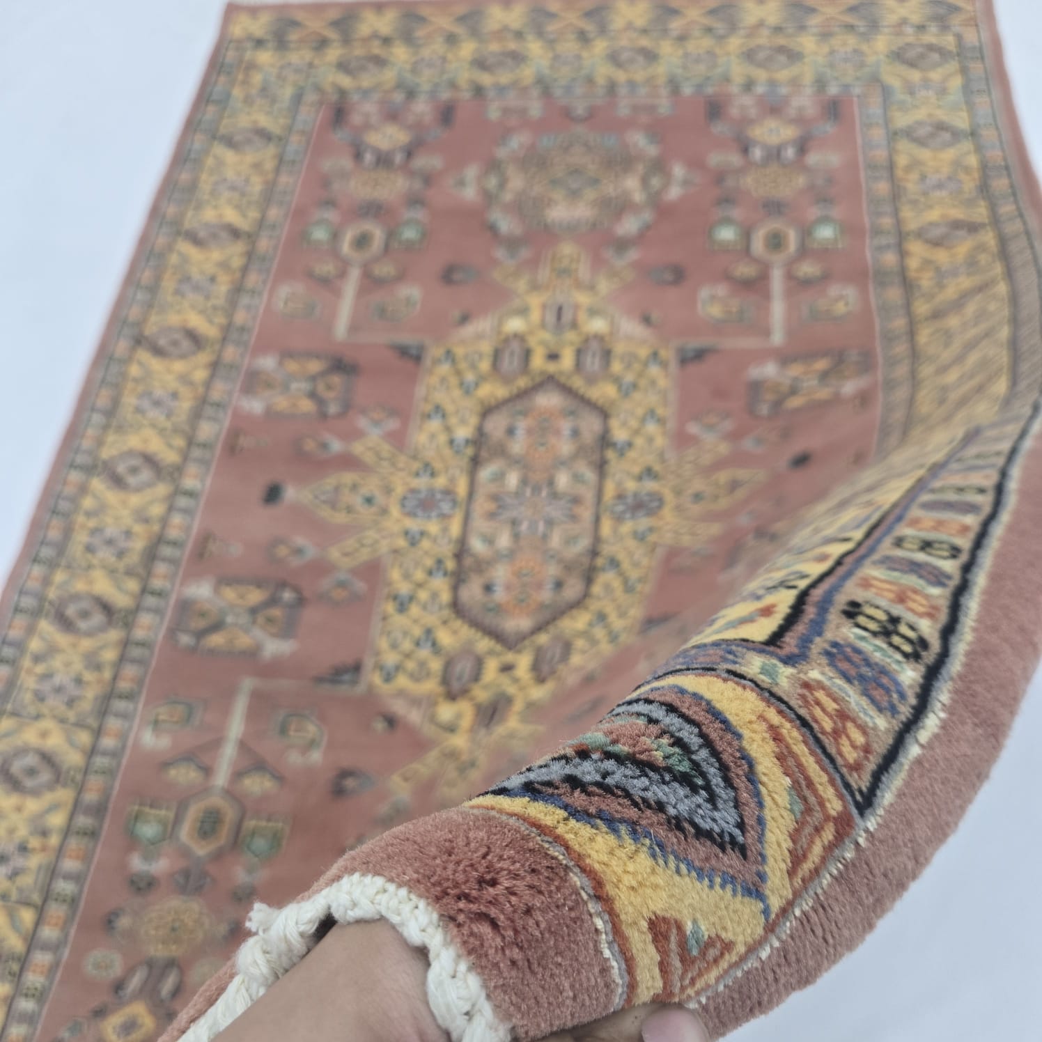 4x6 Traditional Handmade Kafkazi Rug Copper – Geometric Wool, Cotton & Silk Touch Area Rug