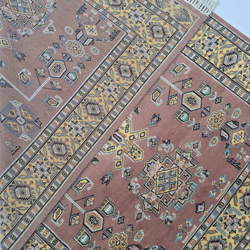 4x6 Traditional Handmade Kafkazi Rug Copper – Geometric Wool, Cotton & Silk Touch Area Rug
