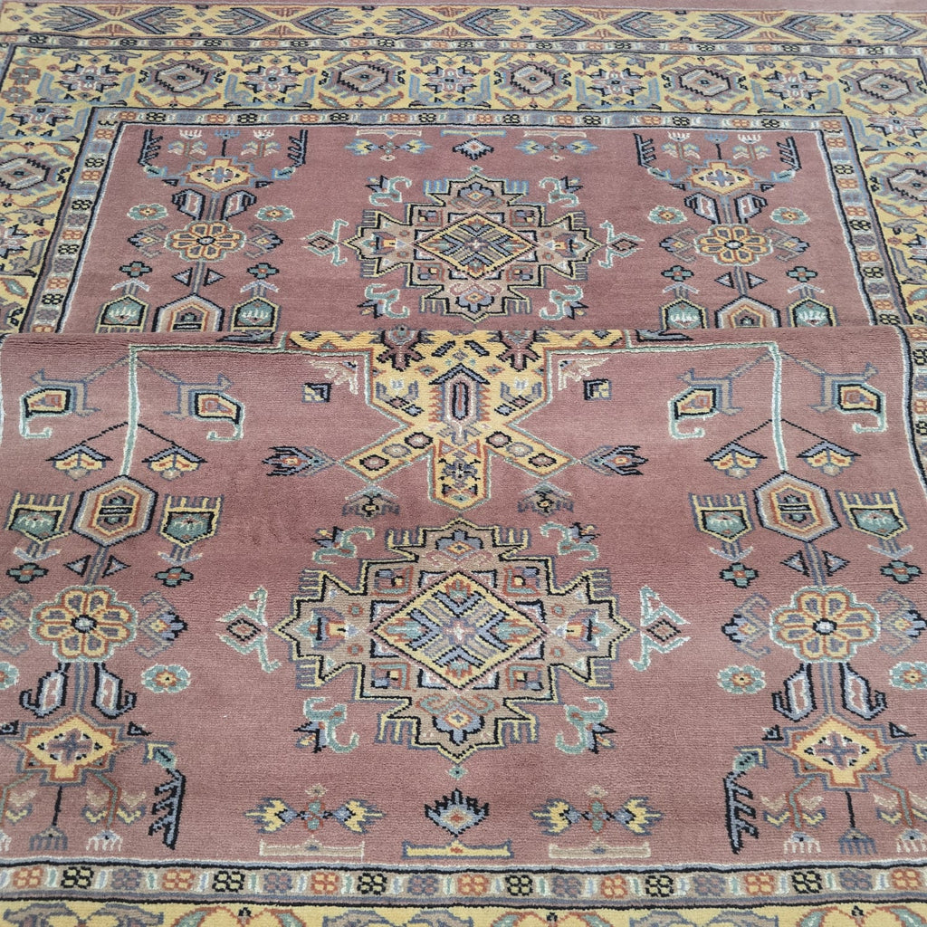 4x6 Traditional Handmade Kafkazi Rug Copper – Geometric Wool, Cotton & Silk Touch Area Rug