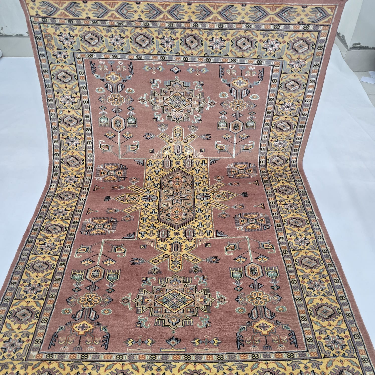 4x6 Traditional Handmade Kafkazi Rug Copper – Geometric Wool, Cotton & Silk Touch Area Rug