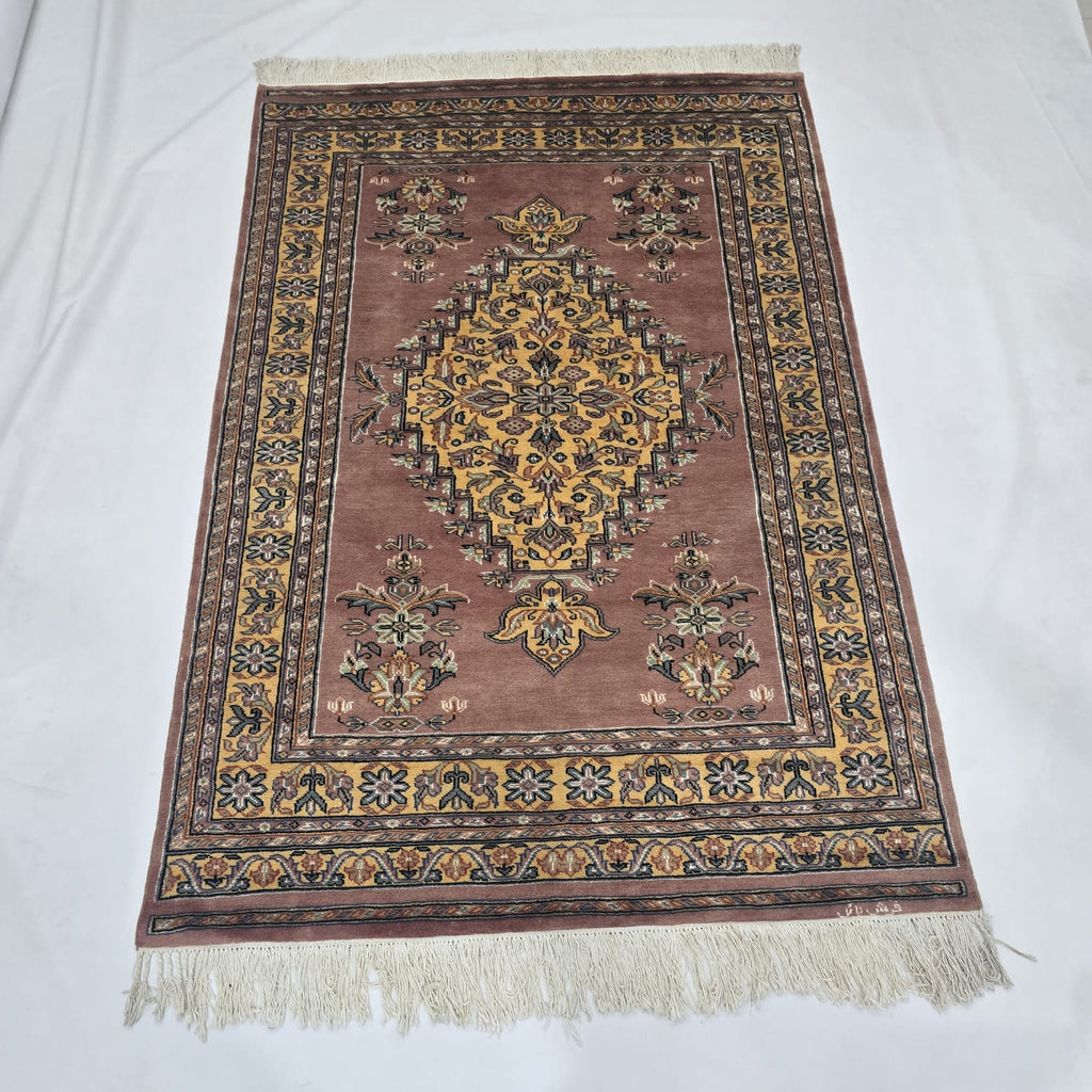 4x6 Copper Handmade Kafkazi Area Rug – Geometric Wool, Cotton & Silk Touch Carpet