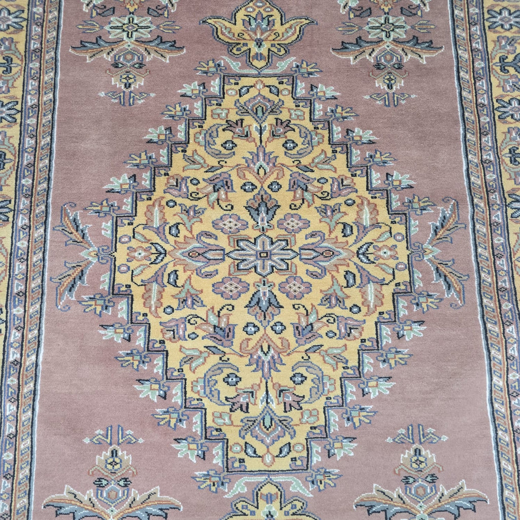 4x6 Copper Handmade Kafkazi Area Rug – Geometric Wool, Cotton & Silk Touch Carpet