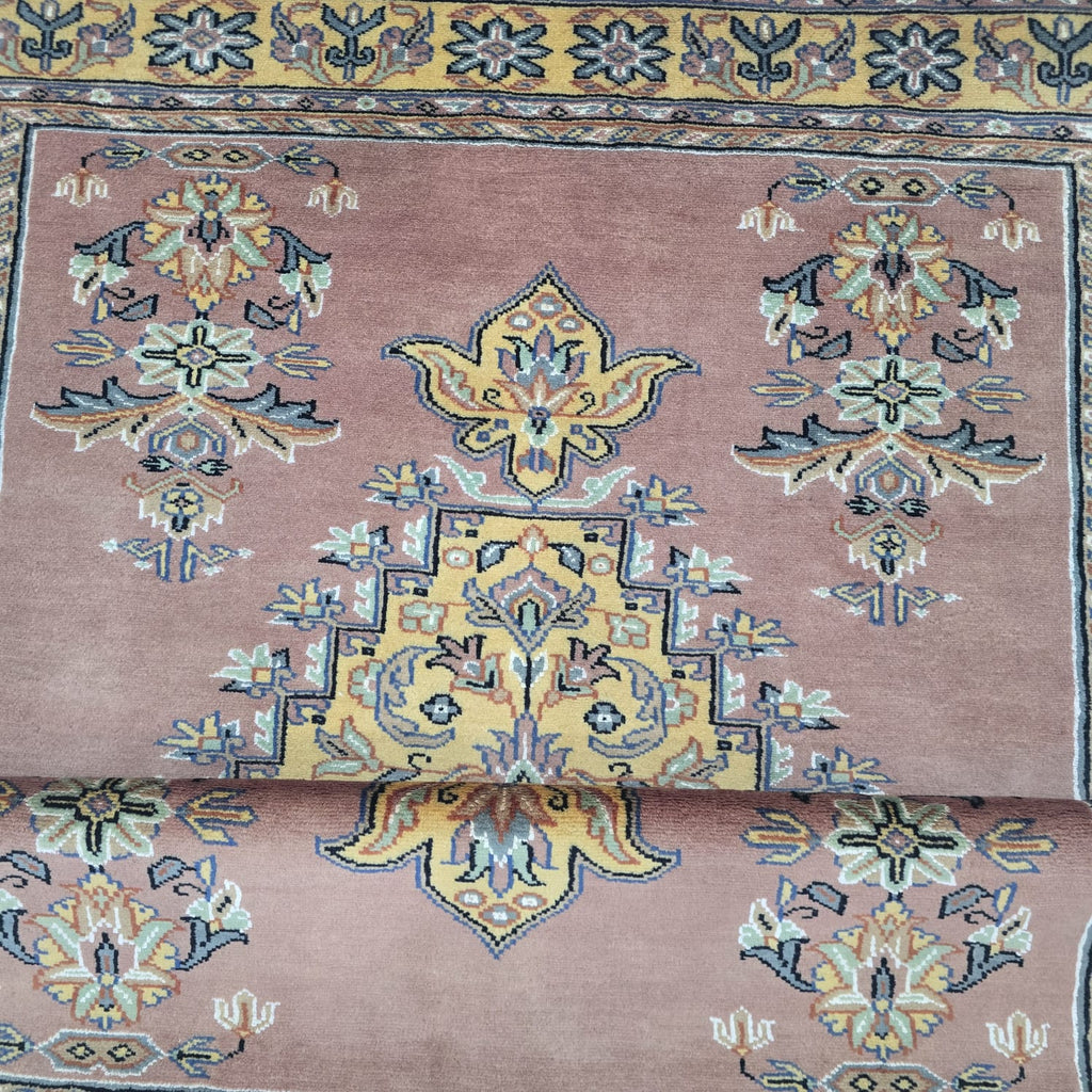 4x6 Copper Handmade Kafkazi Area Rug – Geometric Wool, Cotton & Silk Touch Carpet