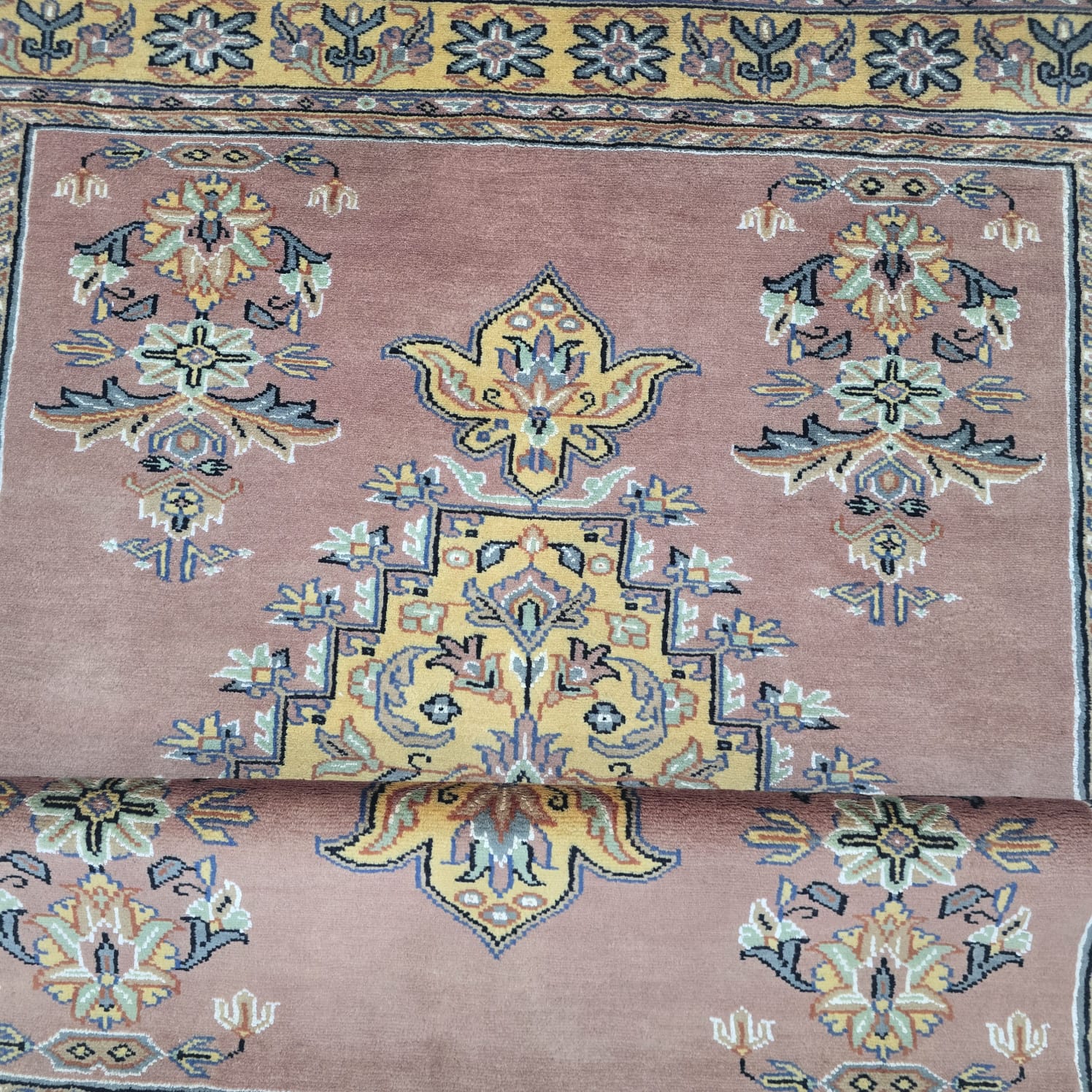 4x6 Copper Handmade Kafkazi Area Rug – Geometric Wool, Cotton & Silk Touch Carpet
