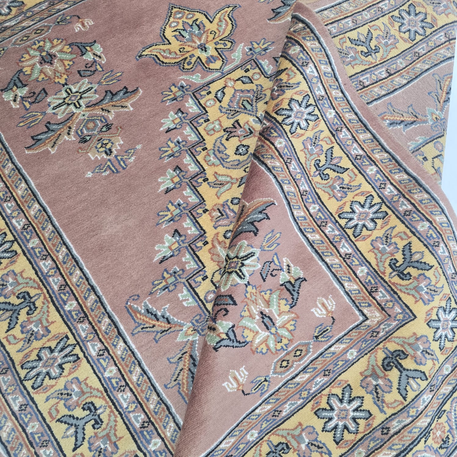 4x6 Copper Handmade Kafkazi Area Rug – Geometric Wool, Cotton & Silk Touch Carpet