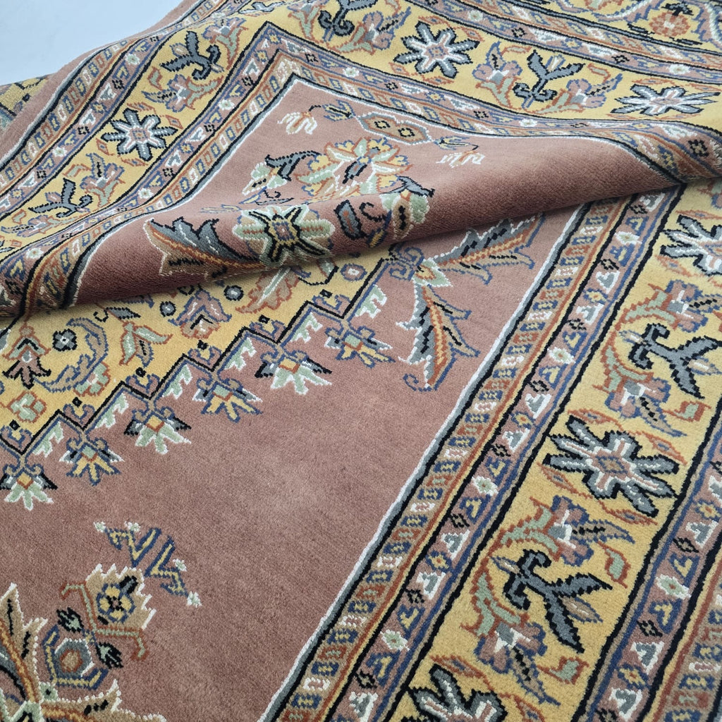 4x6 Copper Handmade Kafkazi Area Rug – Geometric Wool, Cotton & Silk Touch Carpet