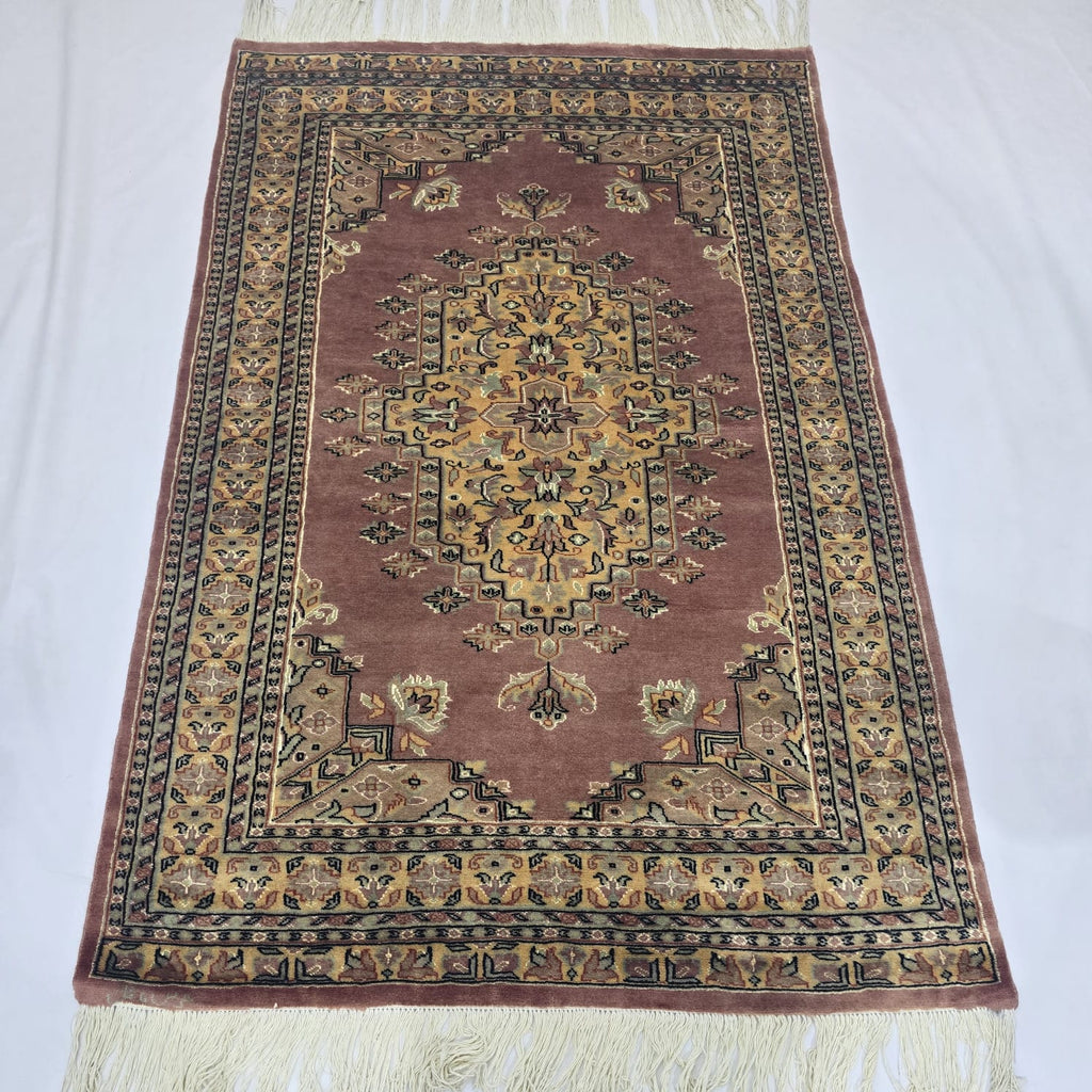 4x6 Handmade Kafkazi Rug - Copper Geometric Wool & Cotton Area Rug | Silk Touch Oriental Carpet