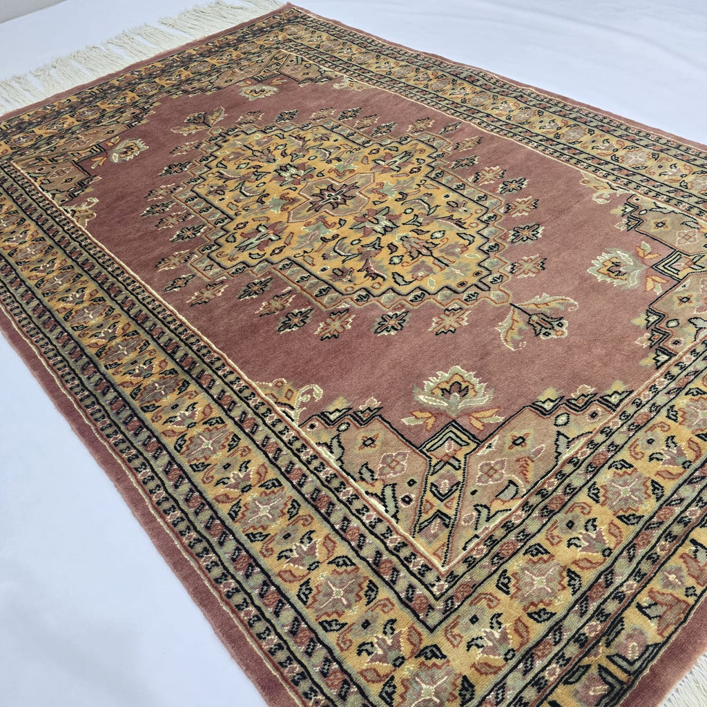 4x6 Handmade Kafkazi Rug - Copper Geometric Wool & Cotton Area Rug | Silk Touch Oriental Carpet