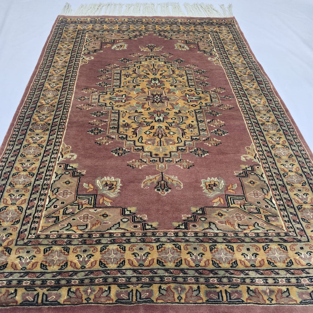 4x6 Handmade Kafkazi Rug - Copper Geometric Wool & Cotton Area Rug | Silk Touch Oriental Carpet