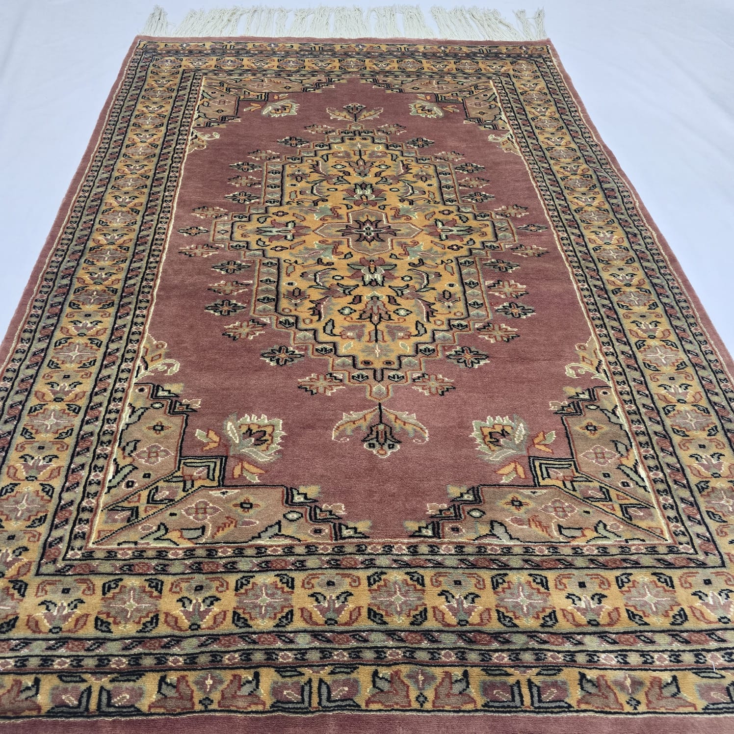 4x6 Handmade Kafkazi Rug - Copper Geometric Wool & Cotton Area Rug | Silk Touch Oriental Carpet