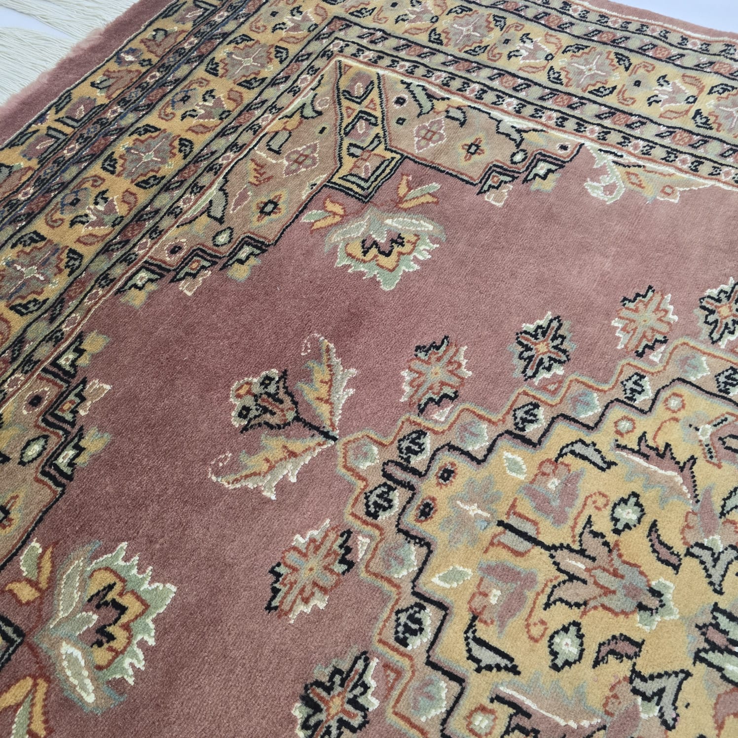 4x6 Handmade Kafkazi Rug - Copper Geometric Wool & Cotton Area Rug | Silk Touch Oriental Carpet