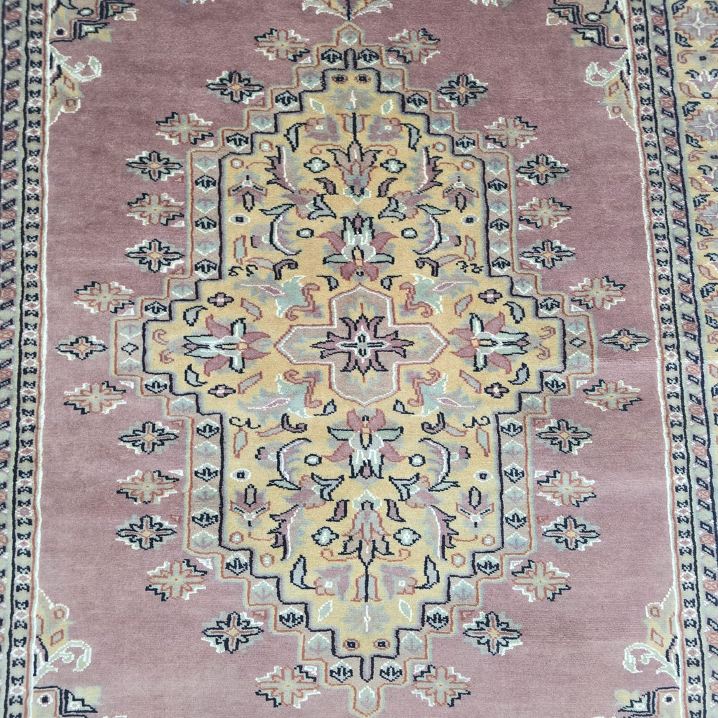 4x6 Handmade Kafkazi Rug - Copper Geometric Wool & Cotton Area Rug | Silk Touch Oriental Carpet