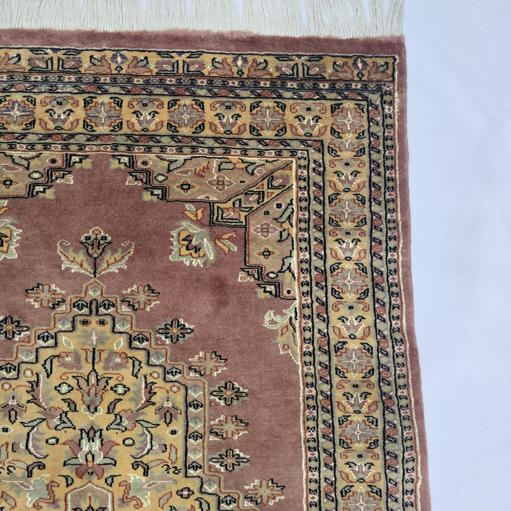 4x6 Handmade Kafkazi Rug - Copper Geometric Wool & Cotton Area Rug | Silk Touch Oriental Carpet