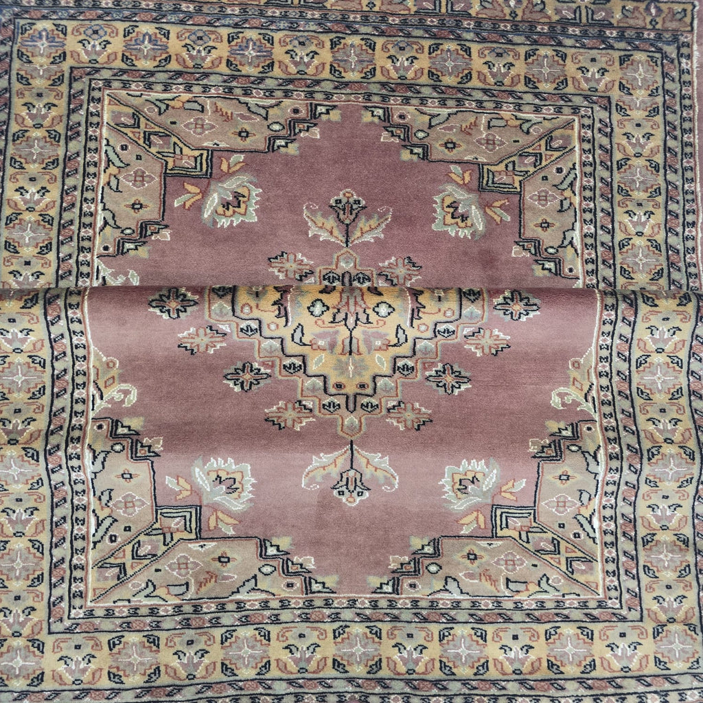 4x6 Handmade Kafkazi Rug - Copper Geometric Wool & Cotton Area Rug | Silk Touch Oriental Carpet