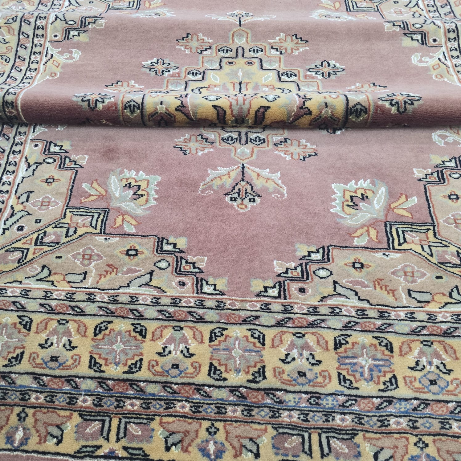 4x6 Handmade Kafkazi Rug - Copper Geometric Wool & Cotton Area Rug | Silk Touch Oriental Carpet