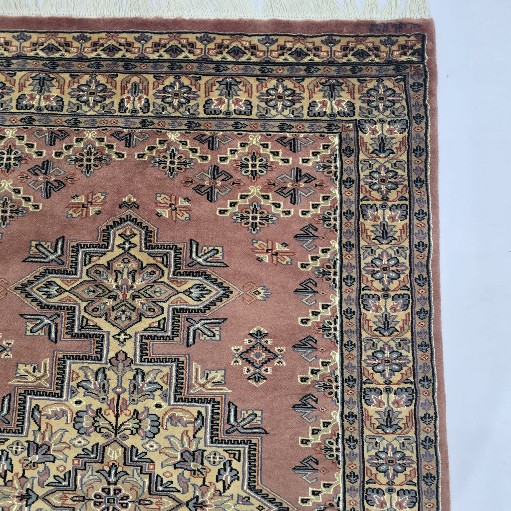 4x6 Copper Color Kafkazi Handmade Rug – Azo Free Geometric Wool, Cotton & Silk Touch Carpet