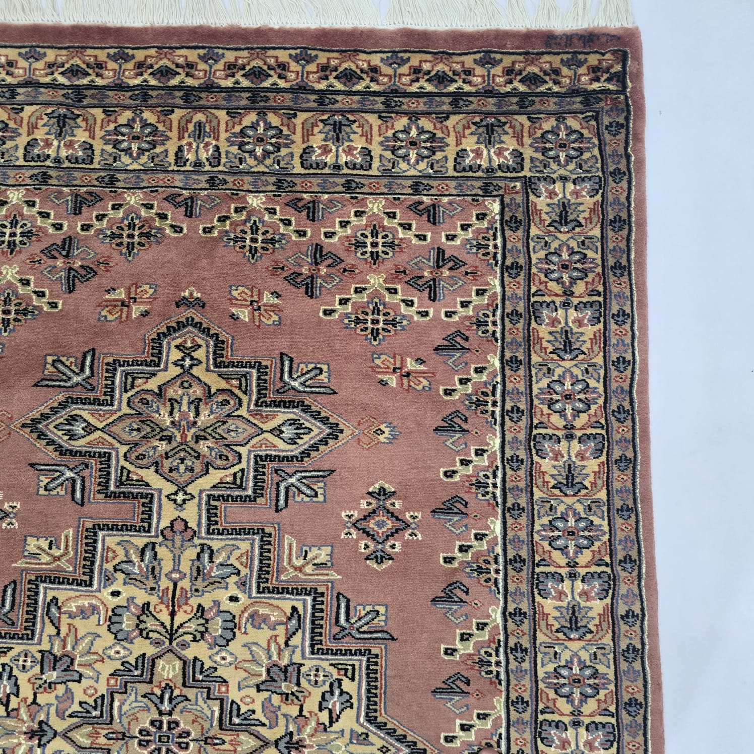4x6 Copper Color Kafkazi Handmade Rug – Azo Free Geometric Wool, Cotton & Silk Touch Carpet