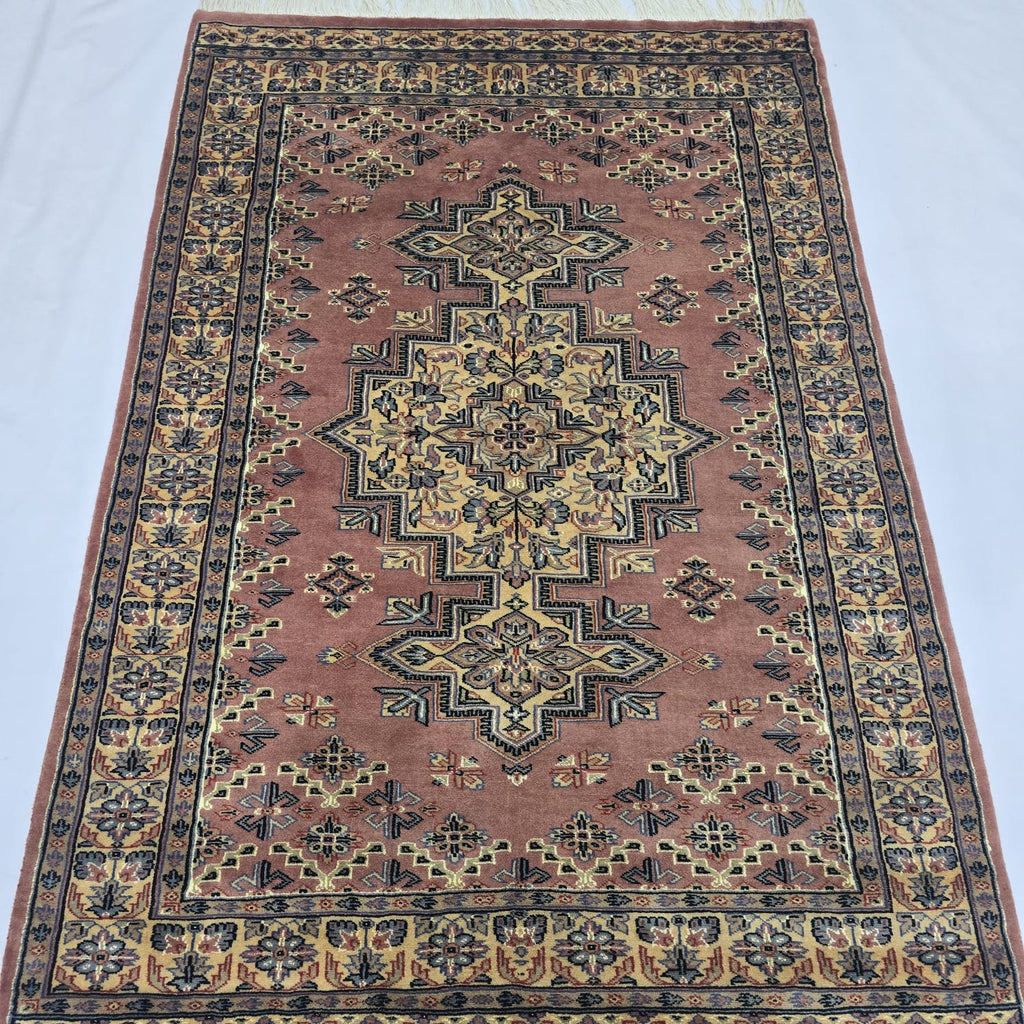 4x6 Copper Color Kafkazi Handmade Rug – Azo Free Geometric Wool, Cotton & Silk Touch Carpet