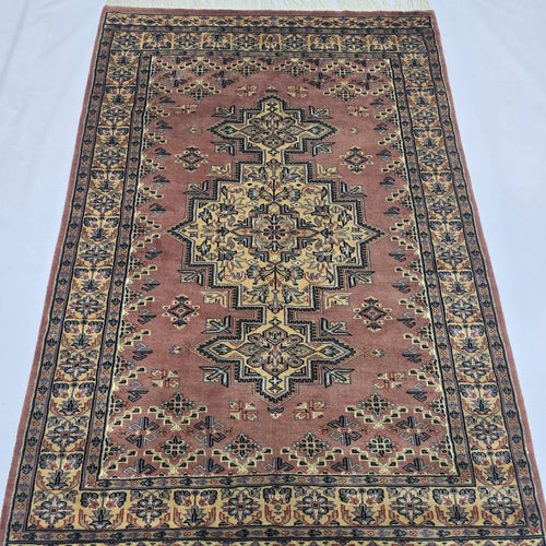 4x6 Copper Color Kafkazi Handmade Rug – Azo Free Geometric Wool, Cotton & Silk Touch Carpet