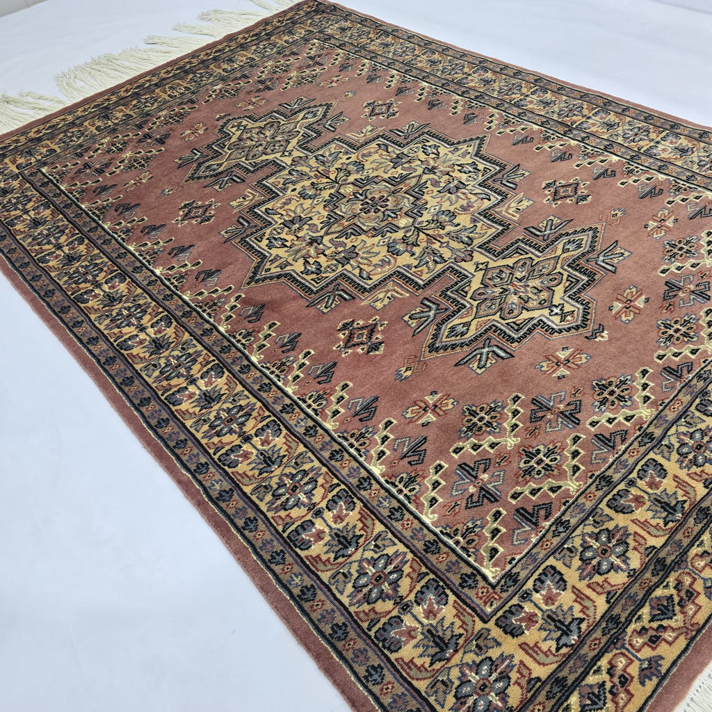 4x6 Copper Color Kafkazi Handmade Rug – Azo Free Geometric Wool, Cotton & Silk Touch Carpet
