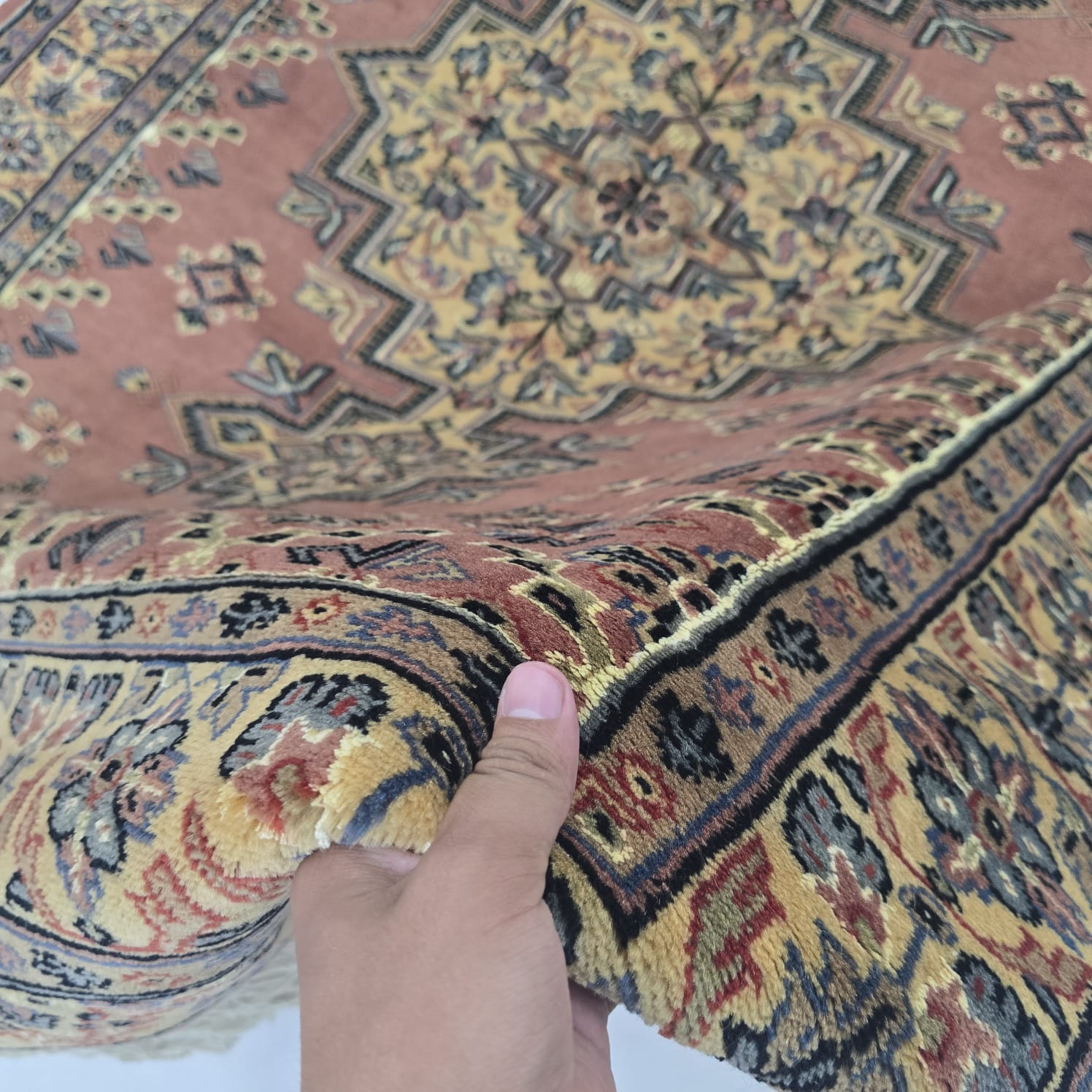 4x6 Copper Color Kafkazi Handmade Rug – Azo Free Geometric Wool, Cotton & Silk Touch Carpet